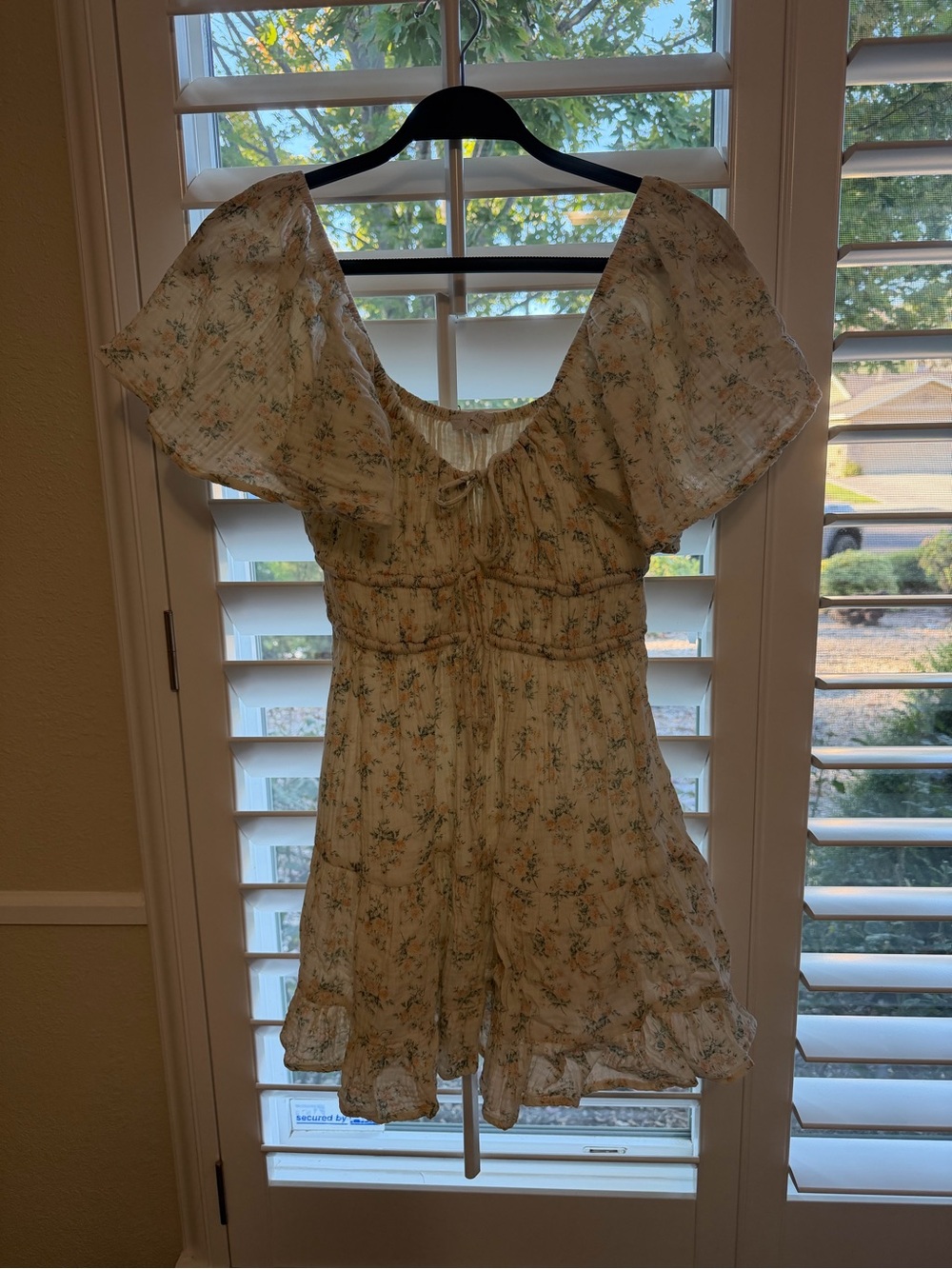 Olivaceous Cream Floral Mini Dress with Green Print